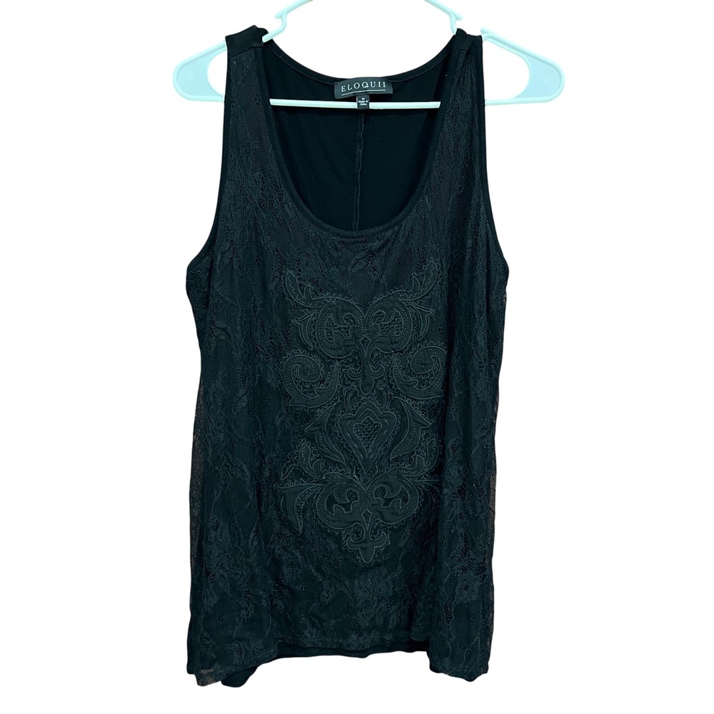 Eloquii Tank Top Black Lace Overlay Sleeveless Casual Top‎ Size 14